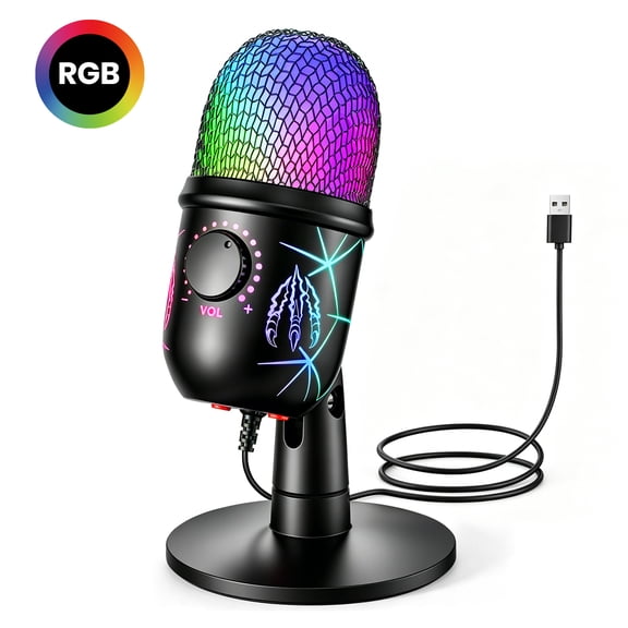 Gopgoy Gaming Microphone, USB Computer Microphone for PC/Mac/PS4/5, Condenser Podcast Mic for Studio Recording, YouTube, Streaming, with Headphone Jack, LED Light, Mute, Gain, Noise Cancellation