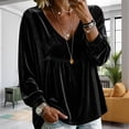 thumbnail image 2 of Vinsonshop Elegant Lace Trim Velvet Tops for Women V Neck Long Sleeve Babydoll Shirts Boho Flowy Peplum Blouses Black L, 2 of 3