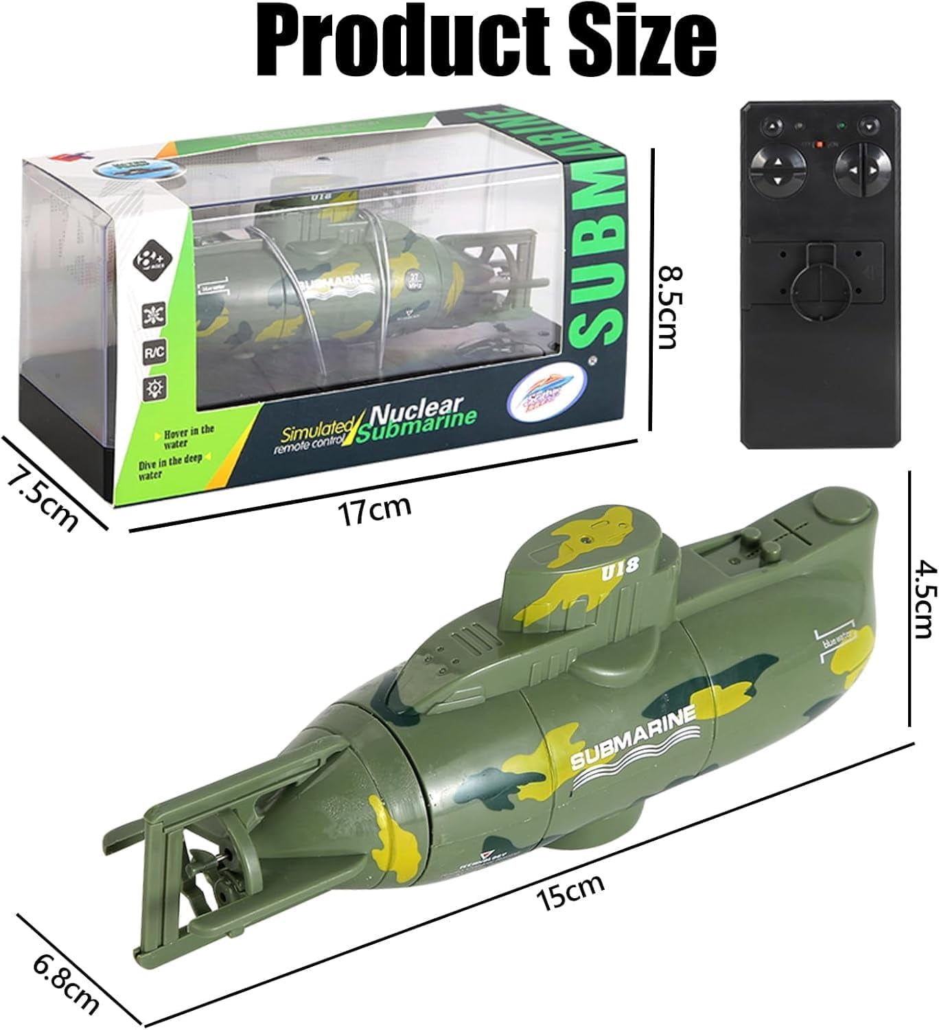 HYPERLIVING Mini RC Submarine Toy, Remote Controlled Submersible Model, 6 Channel Simulated Military Camouflage Submarine, Electric Underwater Ship Birthday Gift