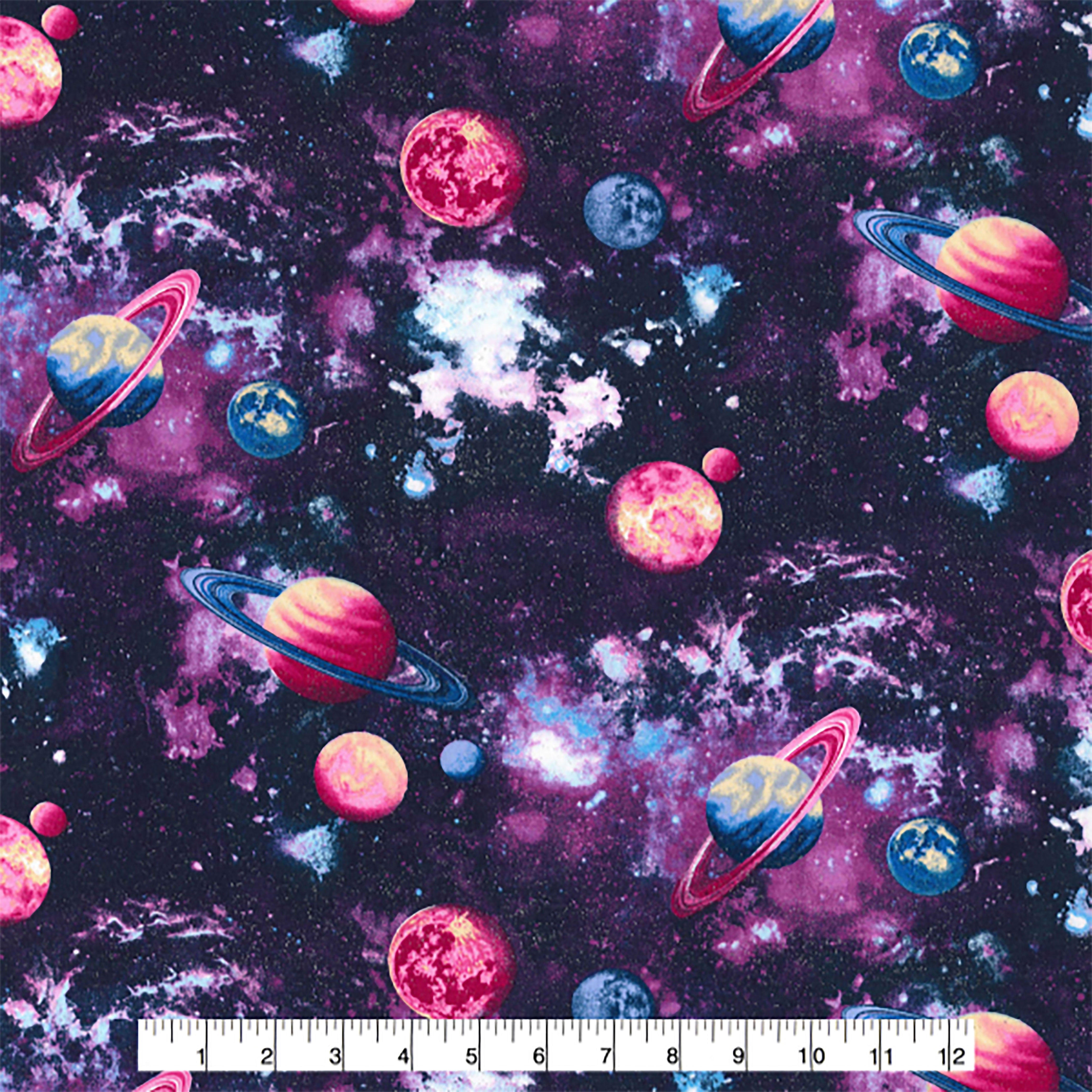 Planets 44' 100% Cotton Fabric With Glitter One-Yard Precut, Multi-color