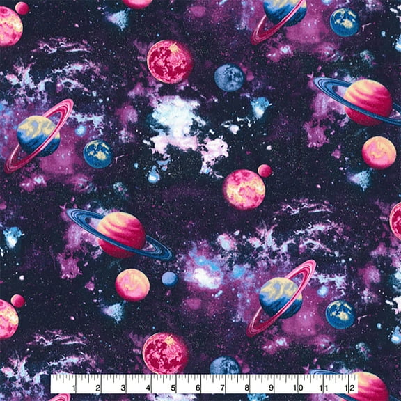 Planets 44" 100% Cotton Fabric With Glitter One-Yard Precut, Multi-color