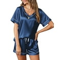 thumbnail image 3 of UVN Pajamas for Women Summer Short Sleeve Tops and Shorts Soft Satin Silk Pj Set Sleepwear Loungewear 2 Piece Outfit, 3 of 8