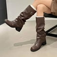 thumbnail image 6 of Women Boots Chunky Low Heel Round Toe Mid Calf Boots Women's Fashion Casual Versatile Comfortable Booties Fall Winter Warm Shoes Brown 7.5, 6 of 8