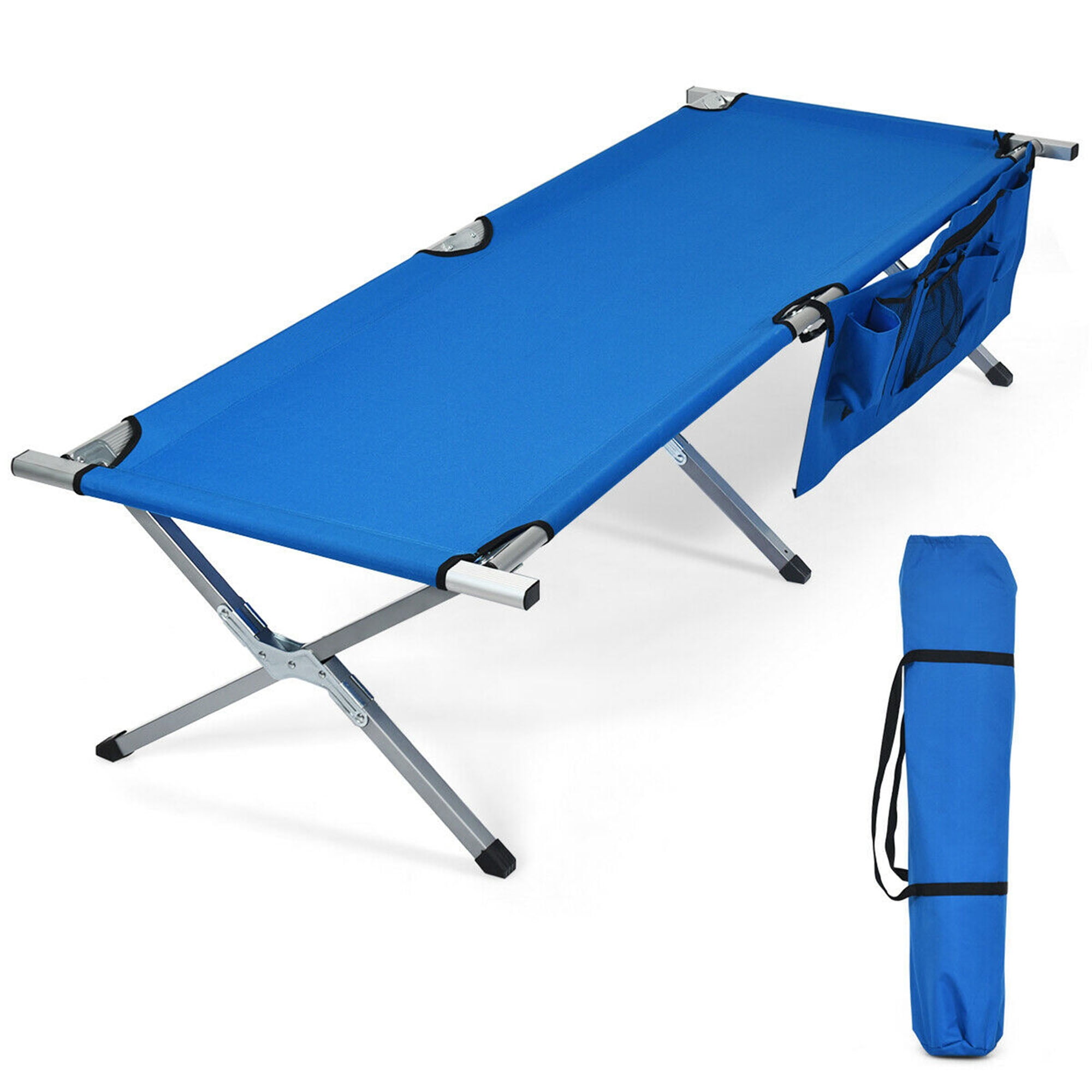 Double Layer Oxford Sturdy Folding Sleeping Cots for Heavy People Outdoor Travel Home Use Portable with Carry Bag Blue and Grey CAMPMAX Camping Cots for Aduts Most Comfortable 
