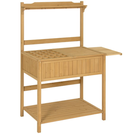 Best Choice Products Fir Wood Potting Bench with Removable Lattice Top - Natural