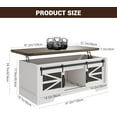 thumbnail image 3 of EastVita Lift Top Coffee Table, 47.2" Coffee Table with Sliding Barn Door, Hidden Storage Compartment, Lifting Table Top and Shelf, Farmhouse Rustic Center Dining Table, 3 of 8