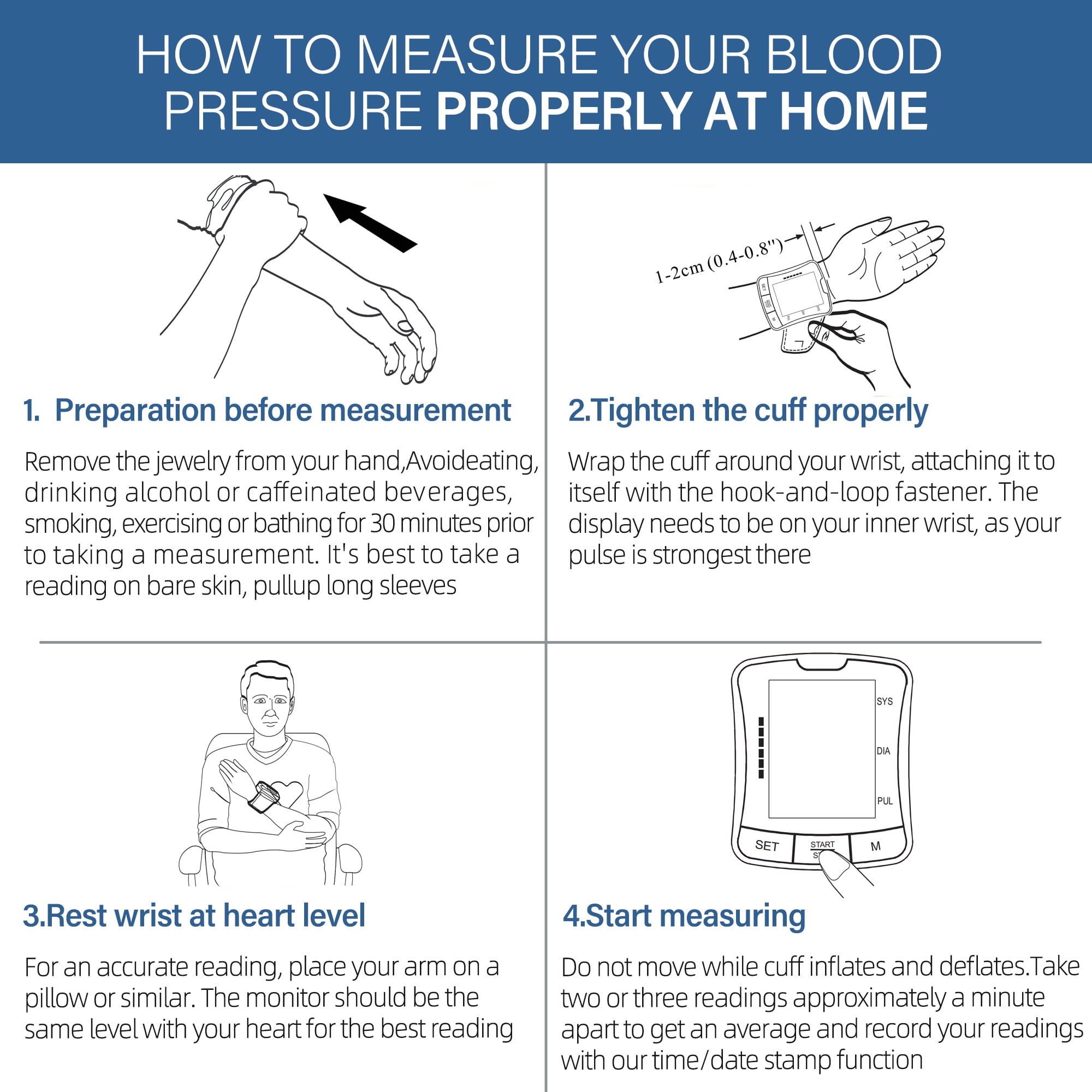 LotFancy Blood Pressure Monitor, Wrist BP Cuff Machine Voice Broadcast, Home BP Gauge