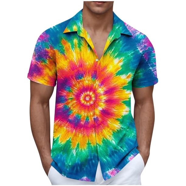 Blusa y camisa de manga corta con cuello vuelto para hombre, blusa informal de moda con cuello vuelto, blusa estampada de manga corta con botones, blusa de poliéster para hombre