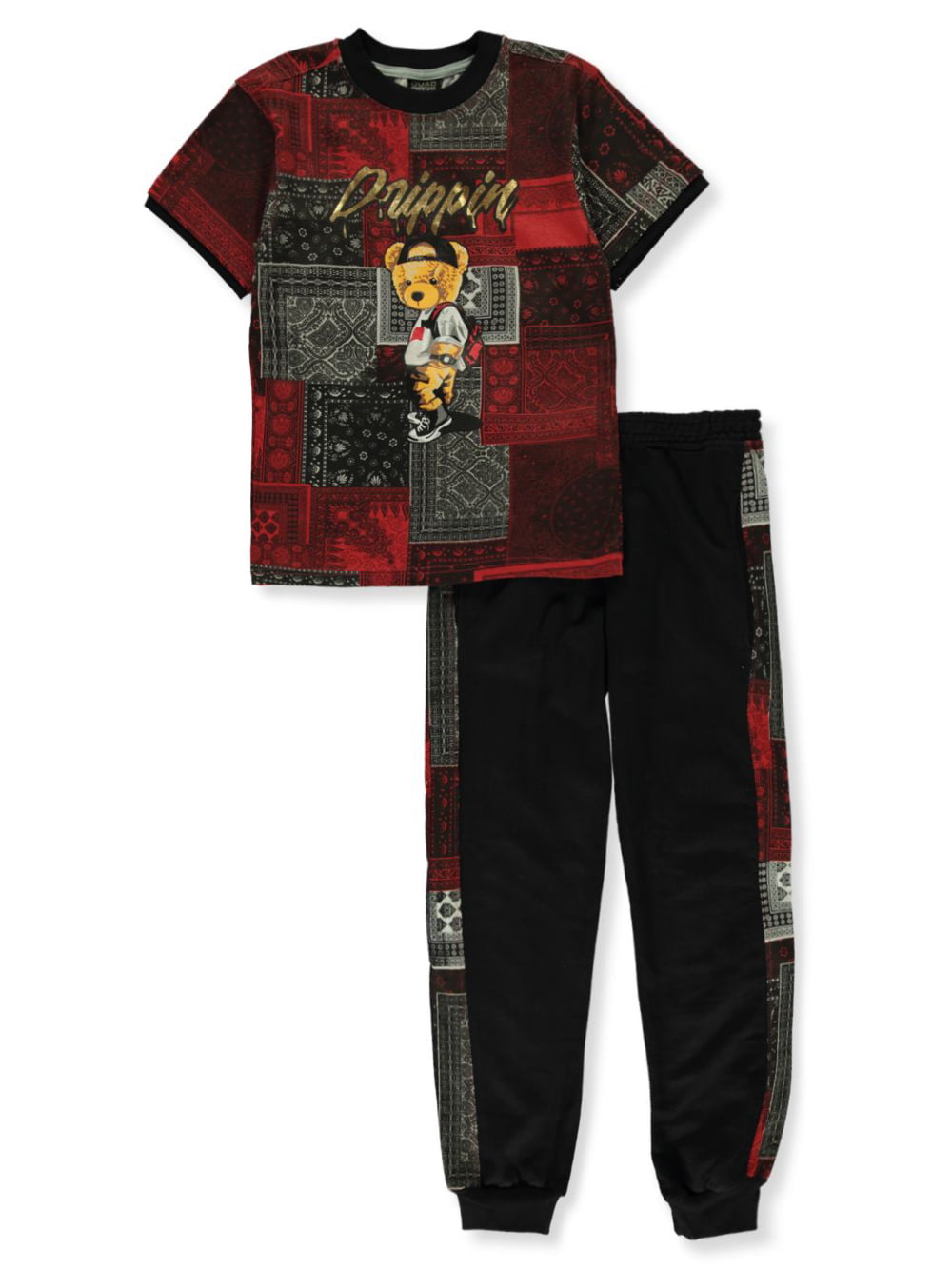 Short Sleeve T-Shirt and Jogger Sweatpants 4 Piece Quad Seven Boys' Activewear Set 