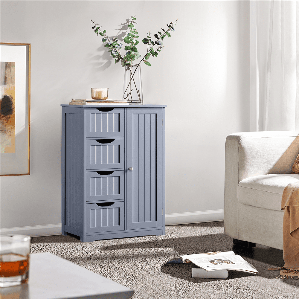 Yaheetech Wooden Free-Standing Bathroom Floor Cabinet with Drawers and Cupboard, Gray