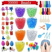 70,000+ Water Beads, 7 Colors Jelly Growing Beads with 20 Ocean Sea Animals, 5 Dinosaur Eggs, 14 Balloons, 1 Funnel, 1 Scoops