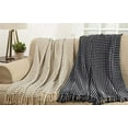 thumbnail image 2 of Fennco Styles Sevan Collection Contemporary Cross Stitch Fringed 100% Cotton 50 x 60 Inch Throw – Black Throw Blanket for Couch, Bedroom and Living Room Décor, 2 of 5