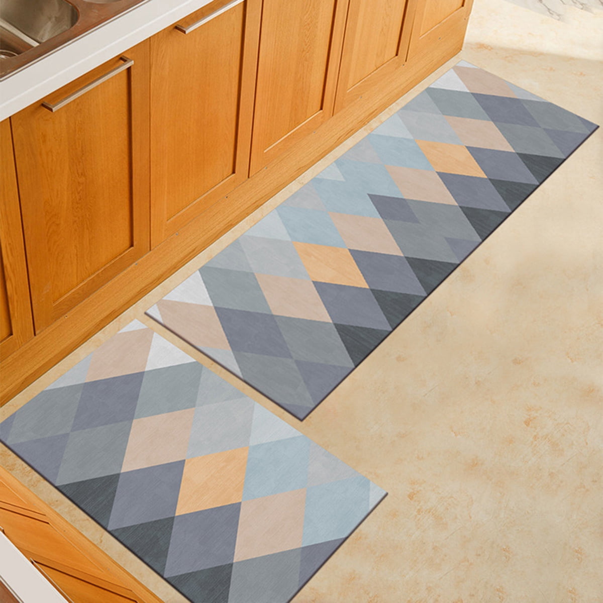 Kitchen Mat, ZPL 2PCS Kitchen Rug NonSlip Thin Comfort Diamond Pattern