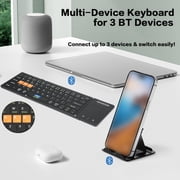 Mini Foldable Keyboard 3-Bluetooth Multi-Device Switch, Compact PU Keyboard with Touchpad Compatible for Tablet and Phone, Portable for Travel