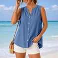 thumbnail image 2 of Xijirk Women's Sleeveless Notch Neck Blouse Button Front Curved Casual Summer Layering Top,M, 2 of 5