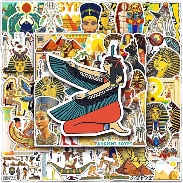 50pcs of Egyptian Pharaoh Vinyl PVC Waterproof Cute Fun Cartoon Doodle Stickers, Funny Trendy Decals for Teens, Kids, Adults, Colorful Anime Sticker P