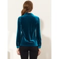thumbnail image 4 of Blusa de manga larga con bolsillo delantero y cuello de punta para mujer, camisa de terciopelo de trabajo con botones Azul real S, 4 of 5