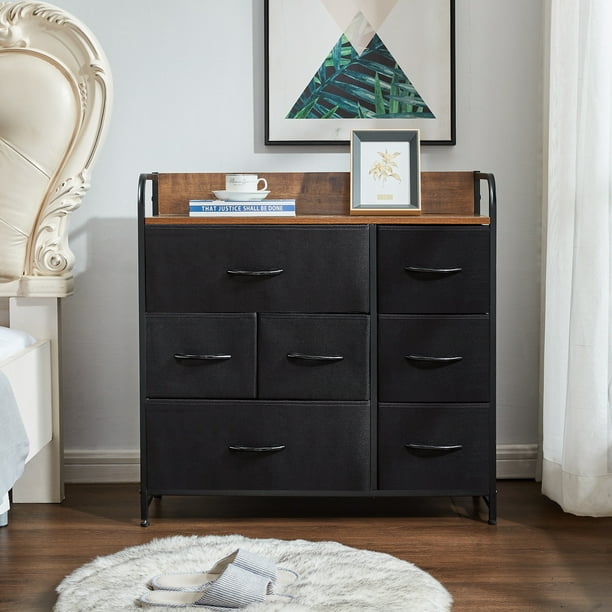 7 Drawer Dresser Dresser Organizer Fabric Dressers For Bedroom Storage Tower For Hallway Entryway Closets Sturdy Steel Frame Wood Top Handles Walmart Com Walmart Com