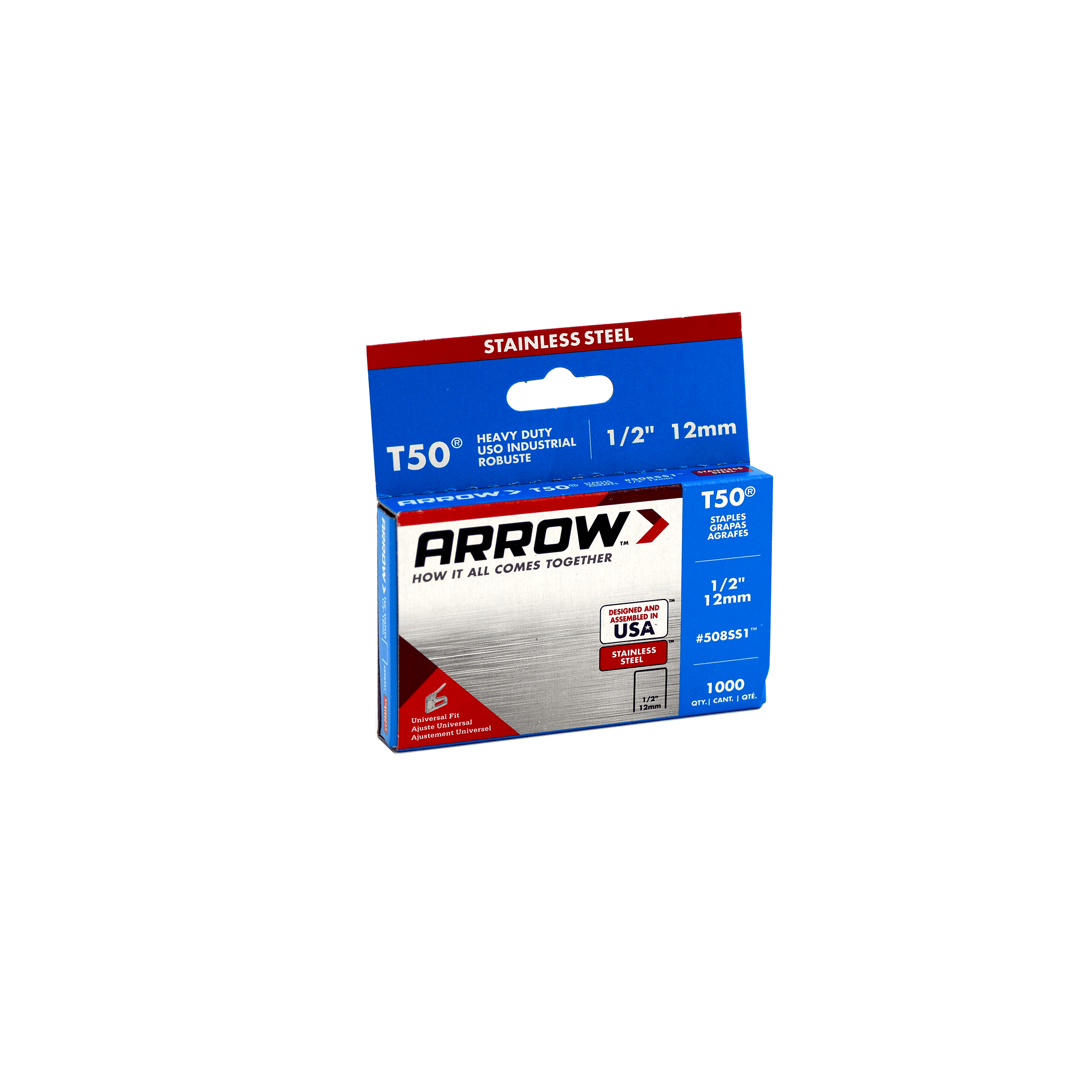 Arrow T50 Stainless Steel Staples 1/2 Inch, 1000 Count - Heavy Duty, Versatile for Upholstery and Home Improvement