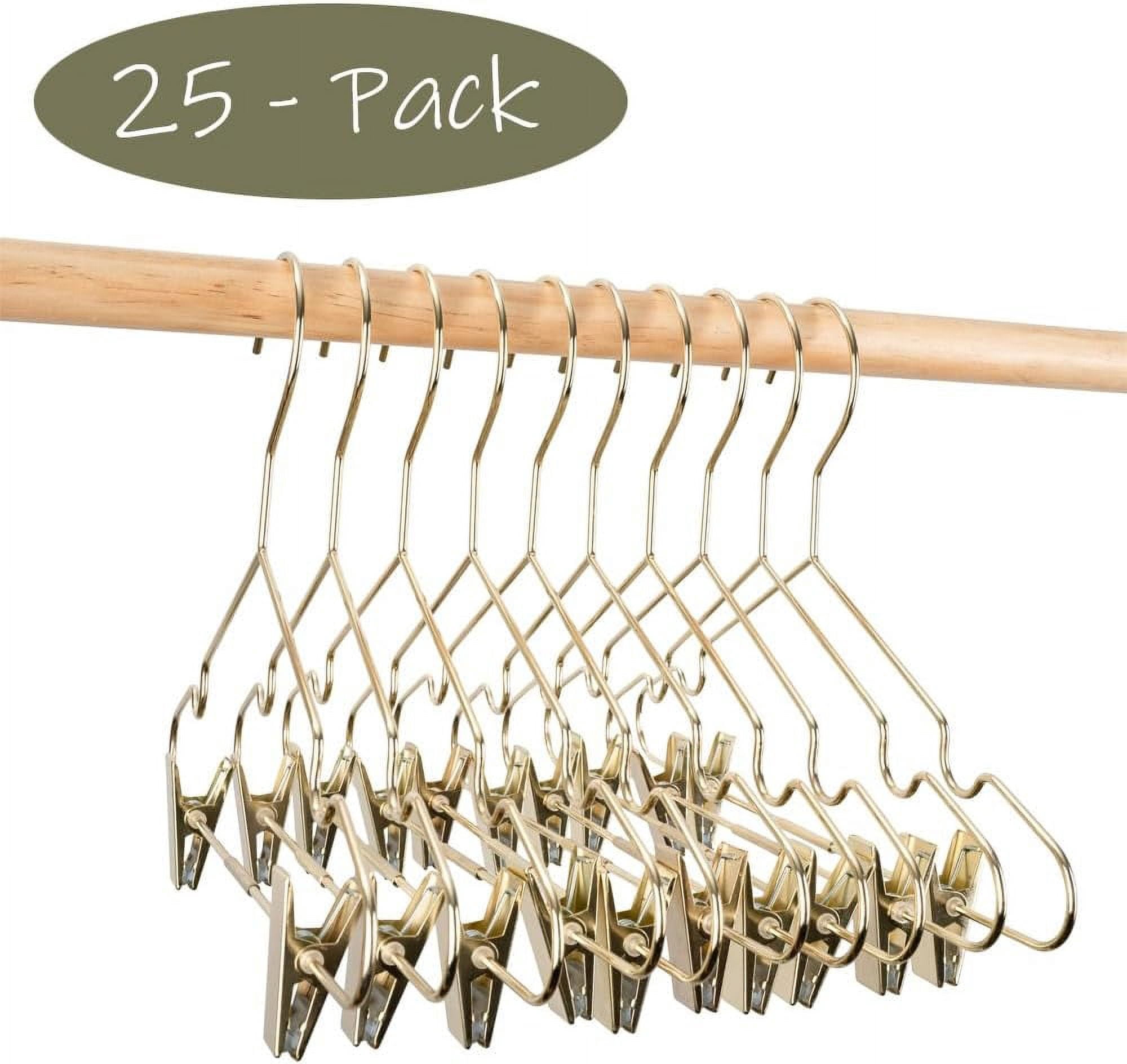 Clothes Hangers 12.6" Gold Metal Skirt Hanger with 2 Adjustable Clips Closet Storage Heavy Duty Rack Shirts, Pants Coats Display Space Saving Solution for Wardrobe 25 Pack