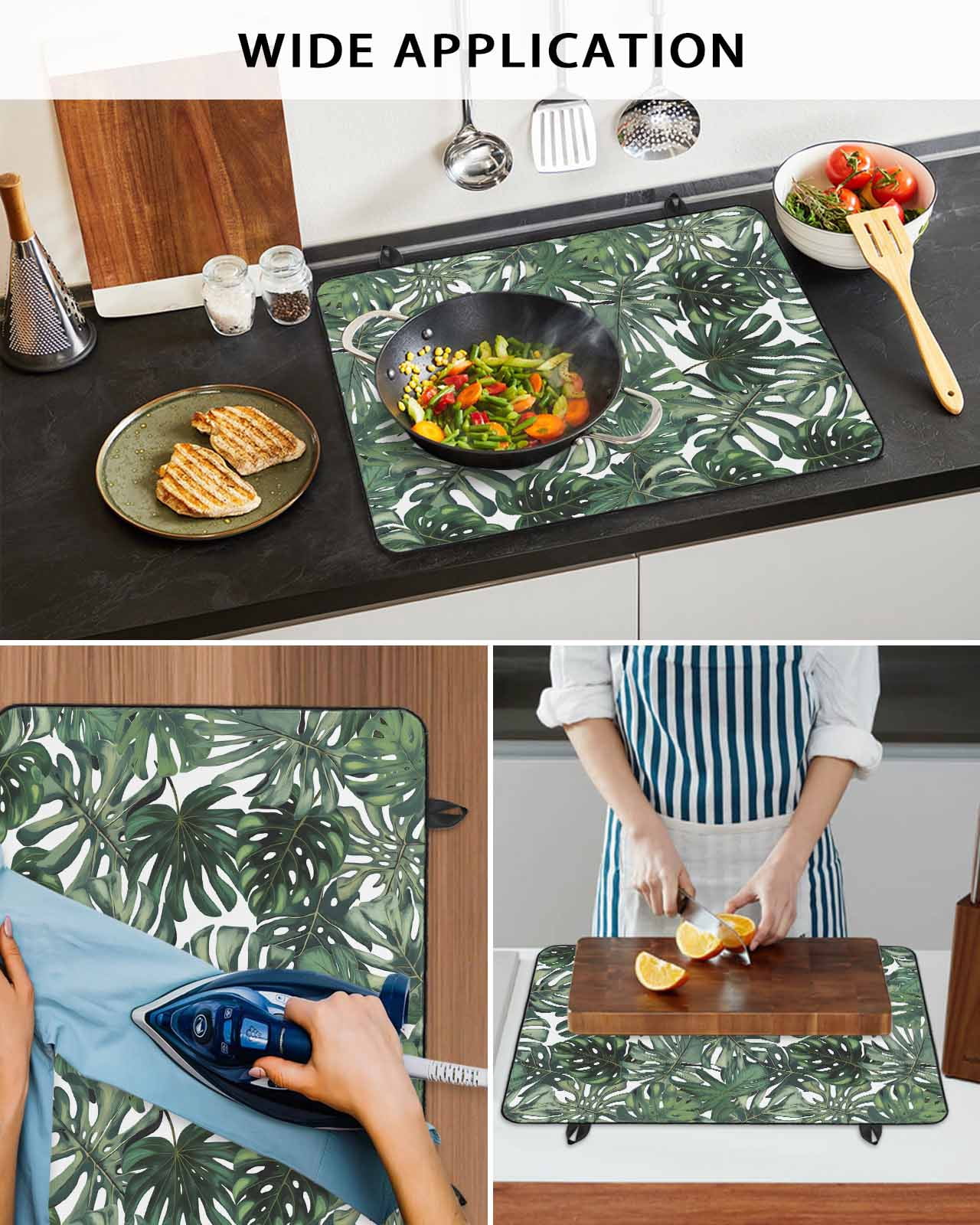 nqOlkjepod Large Induction Cooktop Protector Mat 24"x21", Green Palm Leaves Stove Top Covers for Electric Stove, Summer Tropical Leaf Vintage Stove Burner Cover Mats, Glass Top Stove Cover