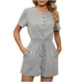 thumbnail image 2 of Pisexur Robe à Manches Courtes Col Rond Mode Femme Couleur Unie Confortable Ample Combinaisons Décontractées à Manches Courtes avec Poches et Boutons Robe Femme, 2 of 9