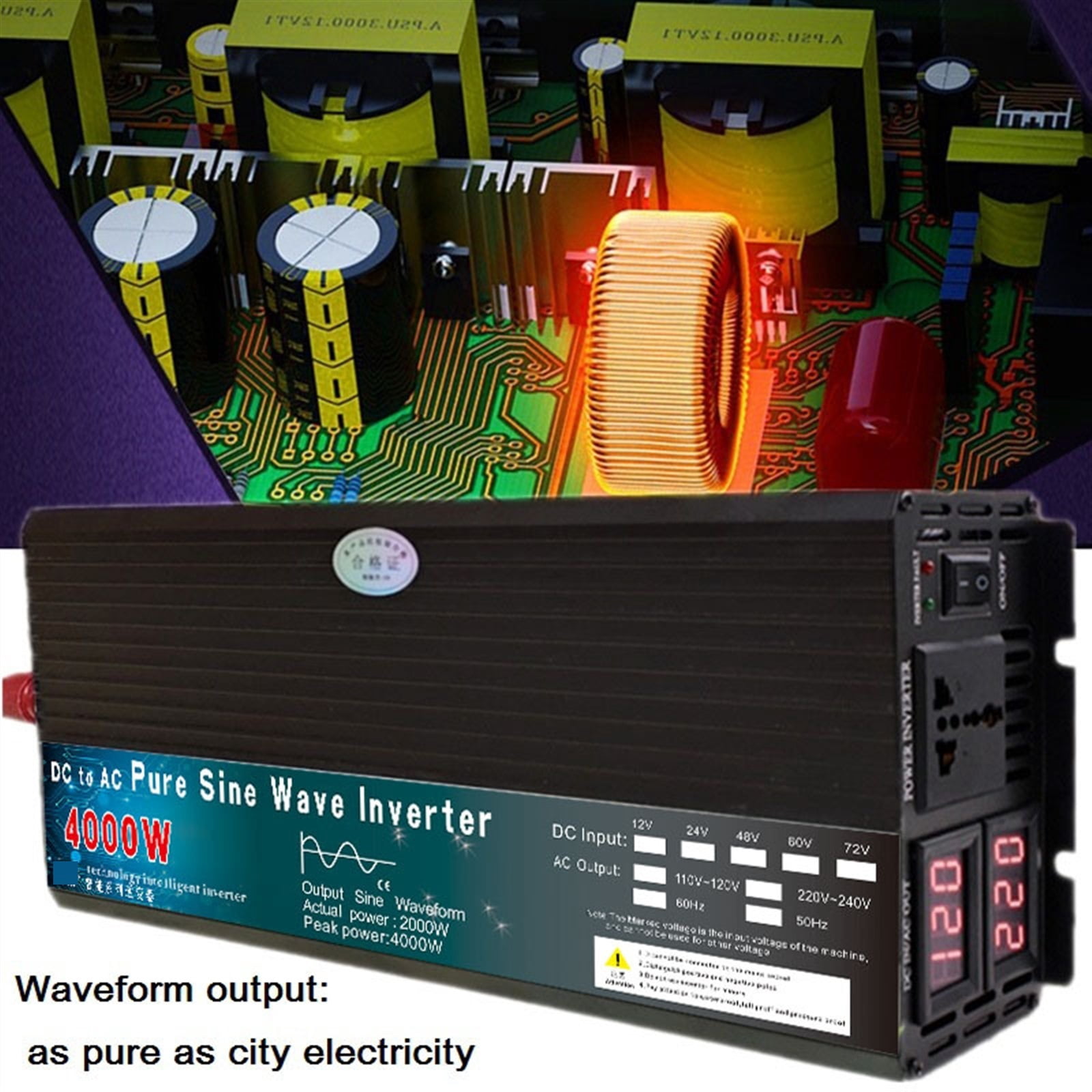 Inverter 4000W 5000W Pure Sine Wave Inverter DC12V 24V 48V 60V To AC 110 220 Solar Power Voltage Converter Car Household ,Powerful Output