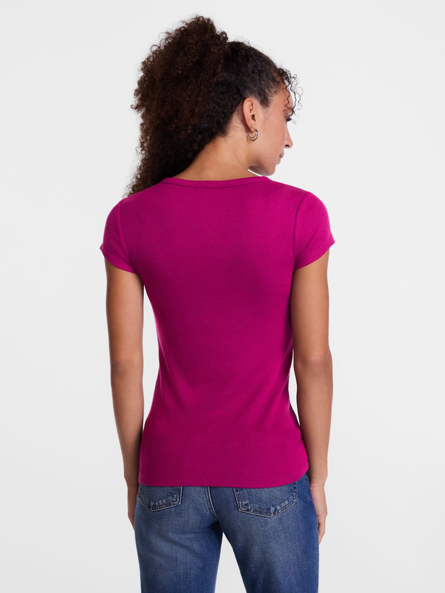 Scenario Women's Rib Henley with Short Sleeves, Sizes XS-XXXL
