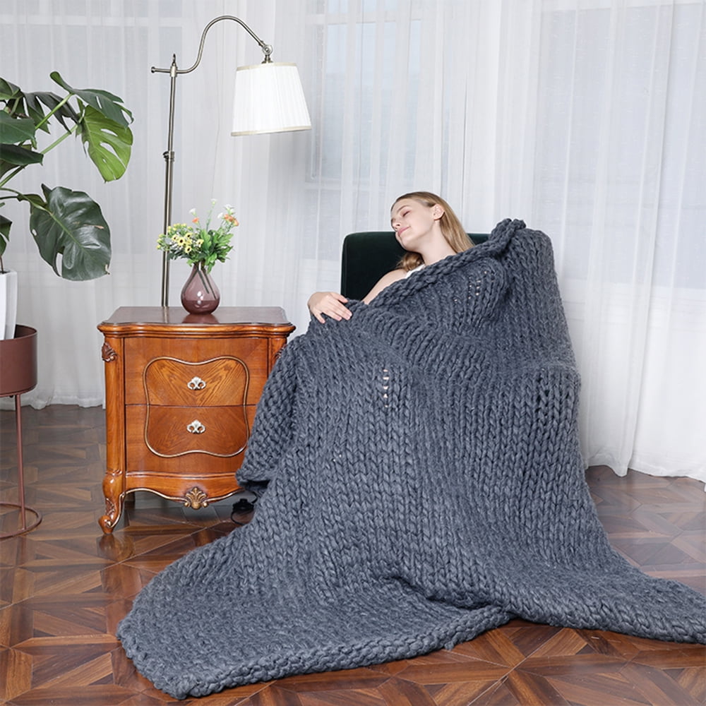 Kepooman 47" x 59" Warm Chunky Knit Blanket Throw for Couch Sofa Bed Recliner, Large Knitted Blanket for Home Office Chair, Dark Gray Kepooman 47" x 59" Warm Chunky Knit Blanket Throw for Couch Sofa Bed Recliner, Large Knitted Blanket for Home Office Chair, Dark Gray