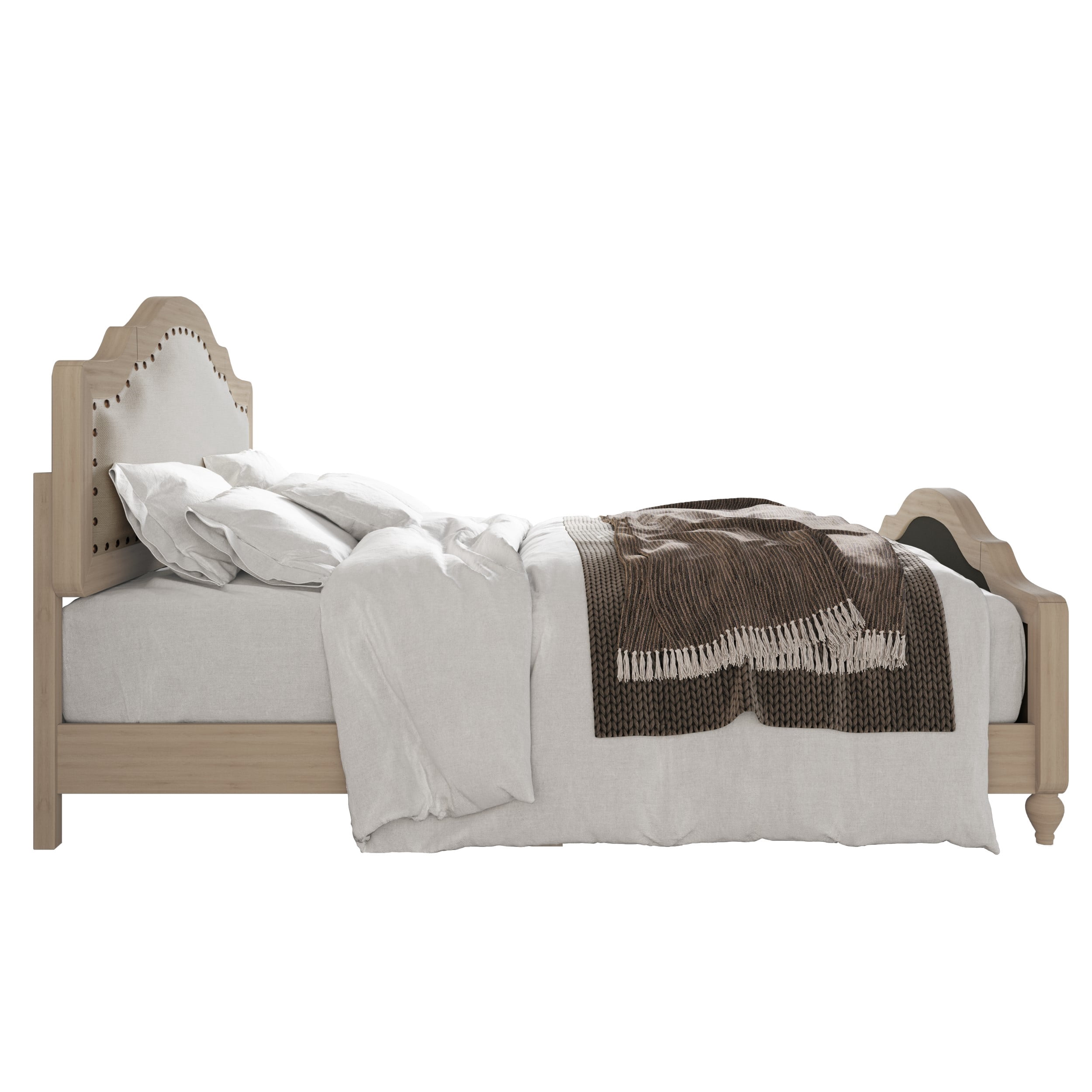 Home Design Hilton Queen Platform Bed Frame with Foam-Padded Headboard and Nailhead Trim, Antique Gray/Warm Gray, Easy Assembly