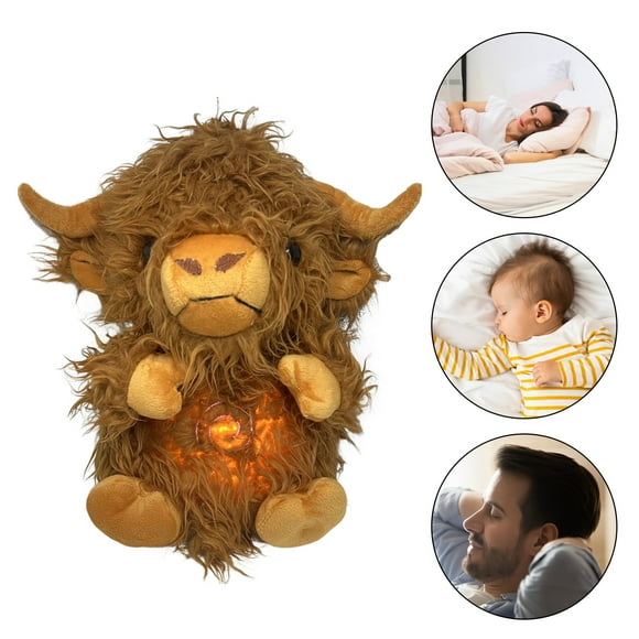 Jouet en Peluche Vache des Highlands Respirante pour Bébé avec Musique Apaisante et Lumière, Peluche de Bétail Musicale, Animal en Peluche, Poupée Apaisante, Apaisant, Cadeau pour Nouveau-Né, Nourrisson, Garçons, Filles