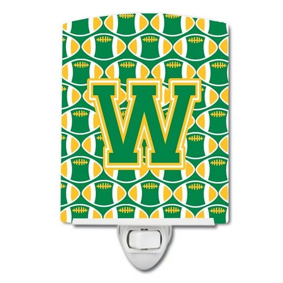 Caroline's Treasures CJ1069-WCNL Letter W Football Green and Gold Ceramic Night Light, 6x4x3", multicolor