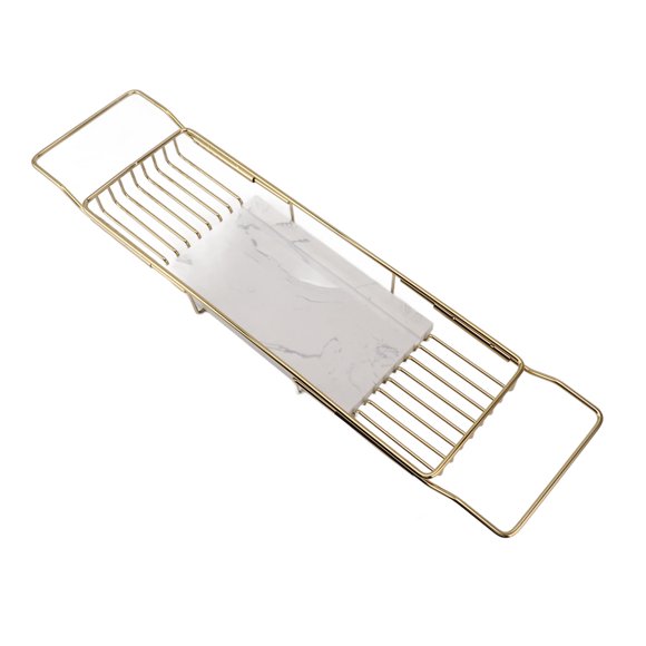 Metal Marble Bathtub Rack with Anti Slip, Space Saving, Multi Functional Expandable Bathtub Tray for House Warming Gift