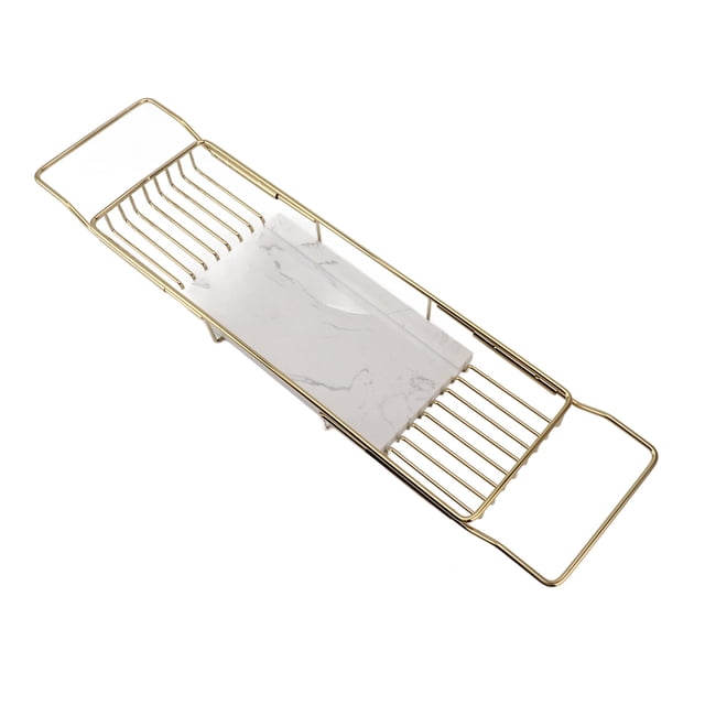 Metal Marble Bathtub Rack with Anti Slip, Space Saving, Multi Functional Expandable Bathtub Tray for House Warming Gift