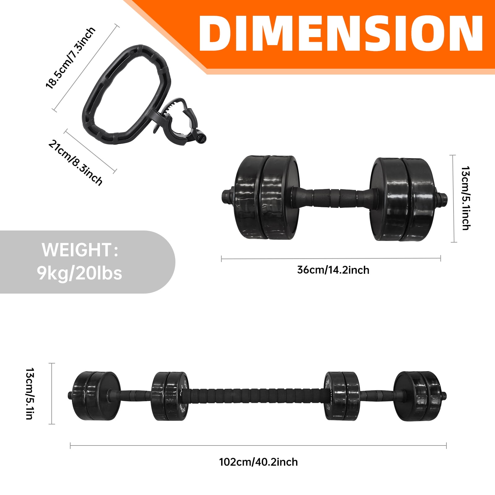 3-in-1 Adjustable Weight Set: Versatile Dumbbells, Kettlebells & Barbell Combo, 20-70LB, Non-Slip, Space-Saving Fitness Equipment (20 LB)