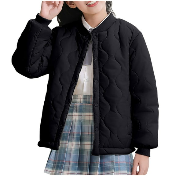Zpanxa Big Kids Quilted Puffer Jacket Fleece Lined Short Style Warm Winter Coat Long Sleeve Casual Outerwear for Boys Girls Ages 5 to 15