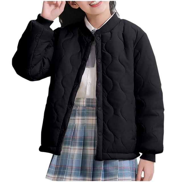 Girls Fleece Lined Winter Jacket - Versatile Warmth for Large Children