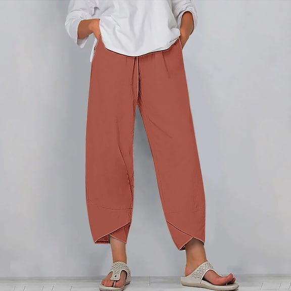 Blmnix Summer Pants for Women 2026 Plus Size Pants Palazzo Beach Pants Jeans Orange High Waisted Straight-Leg Baggy Cropped Gym Pants Women,XXXXL