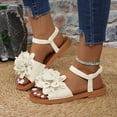 thumbnail image 2 of Modisza Flower Flat Sandals for Women with Elastic Ankle Strap Ladies Casual Walking Slide Shoes for Summer Vacation size 6 Beige, 2 of 7