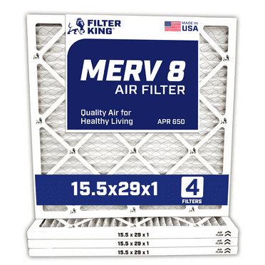 Filter King 15.5x29x1 Air Filter | 4-PACK | MERV 8 HVAC Pleated A/C Furnace Filters | MADE IN USA | Actual Size: 15.5 x 29 x .75"