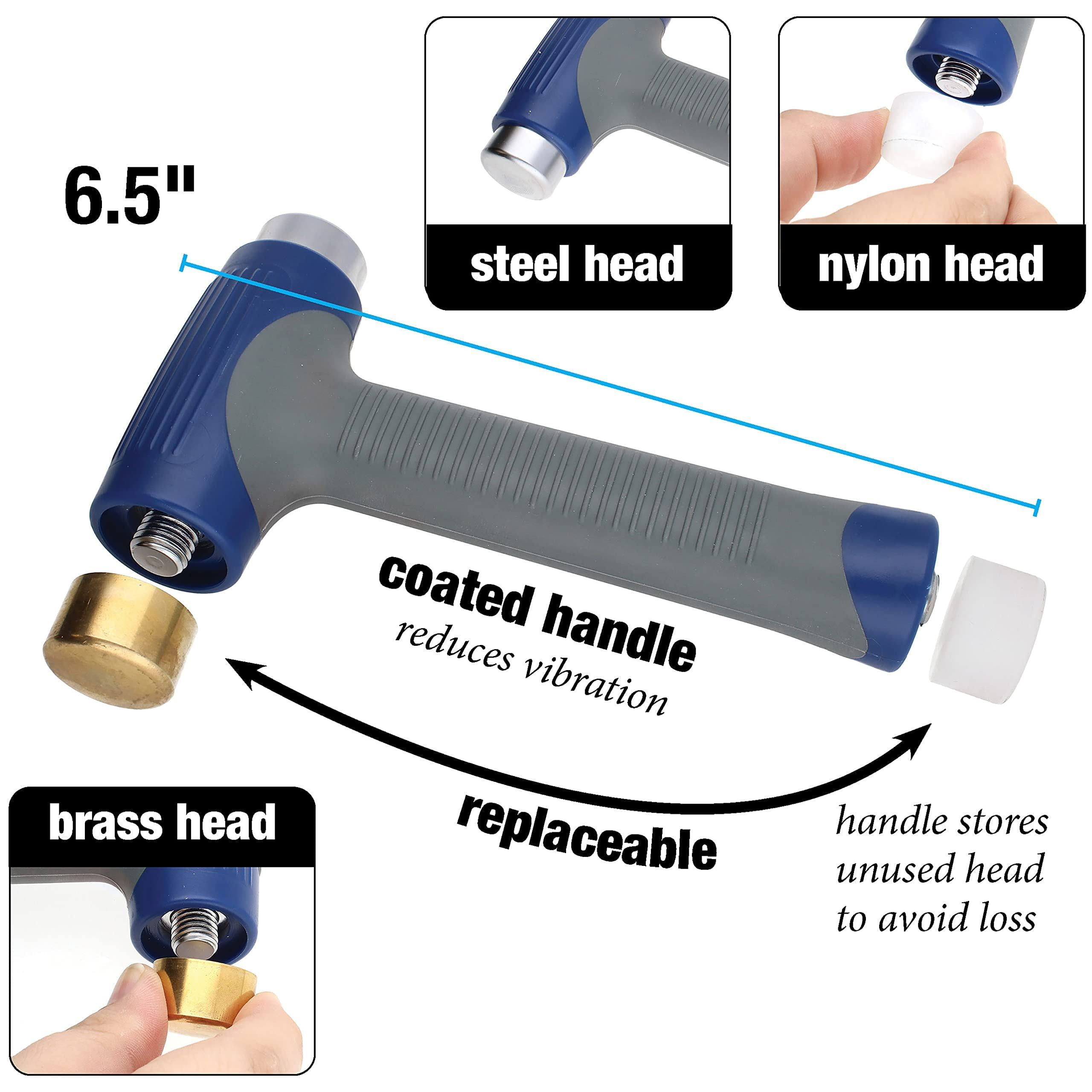 The Beadsmith Stamping Tools Combo – Metal Elements – Patent Protected EZ Strike Hammer with Interchangeable Heads & Ergonomic Handle – Steel Bench Block with Soft Plastic Base to Alleviate Rebound