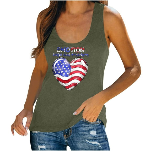Aloohaidyvio American Flag Tank Tops for Women Funny USA Flag Graphic Sleeveless Tshirt 4th of July Memorial Day Gift Tee Vest