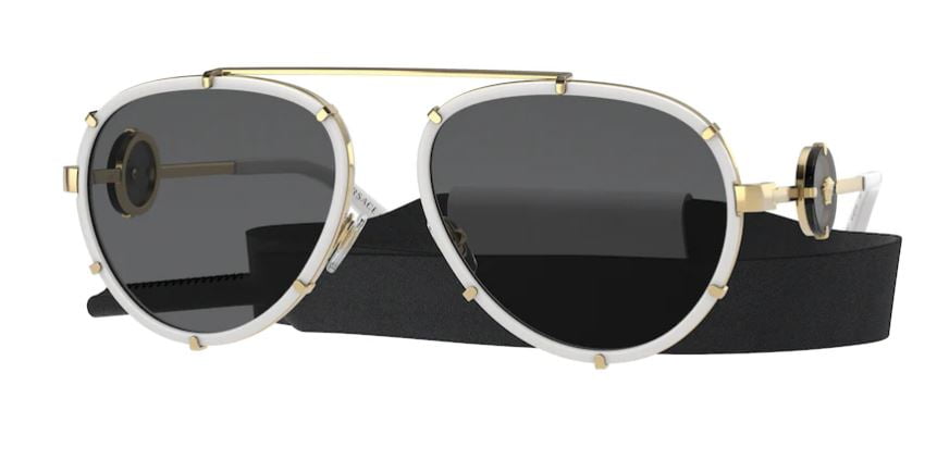 Versace VE 2232 Metal Womens Aviator Sunglasses White 61mm Adult