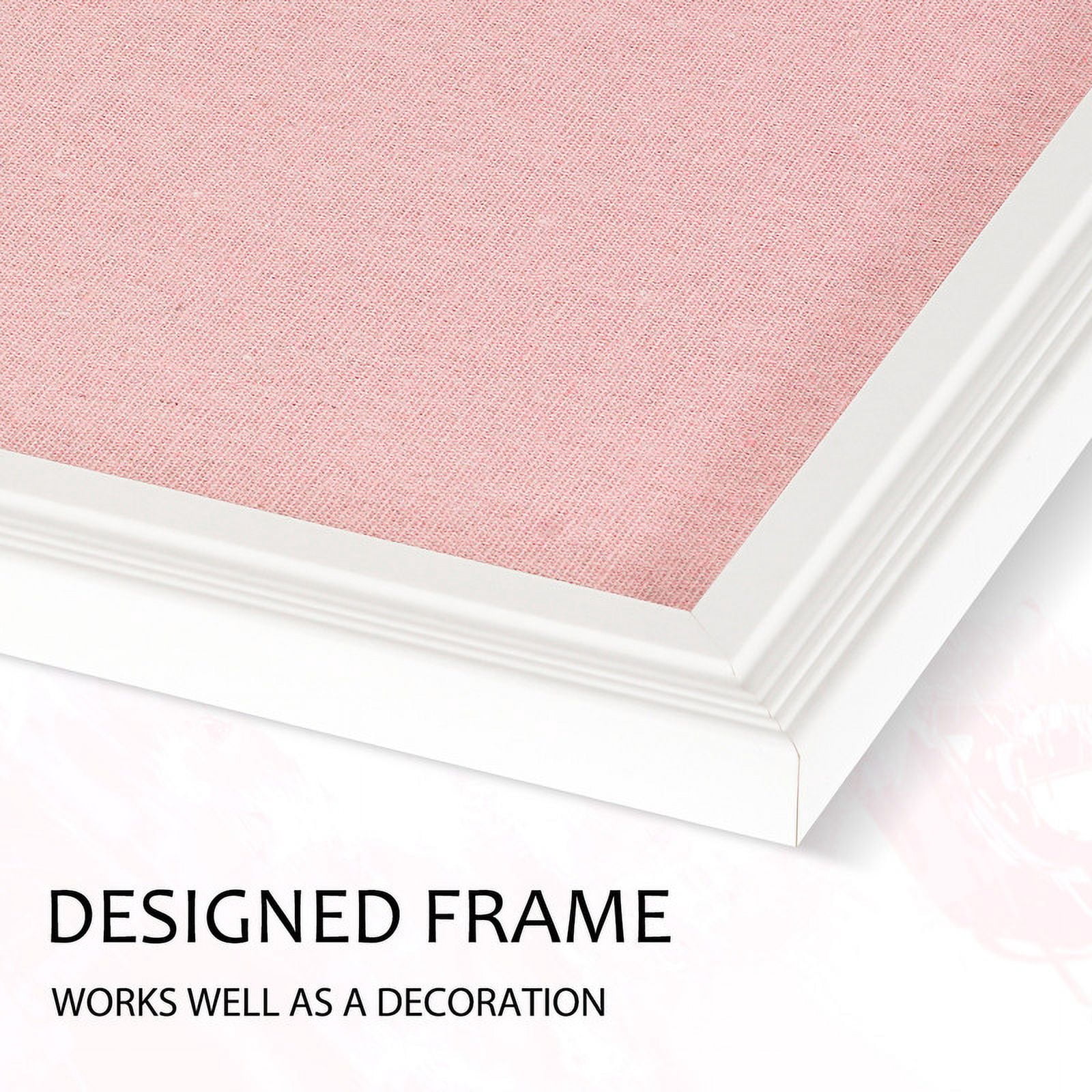 Pink Bulletin Board Pink Cork Board with Linen, Wood Framed 18"x 24" Corkboard Bulletin Board for Wall Decor, Wall Mounted Pin Board Picture Board, White Wood Frame