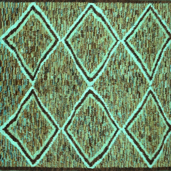 Ahgly Company Indoor Square Abstract Turquoise Blue Contemporary Area Rugs, 7' Square