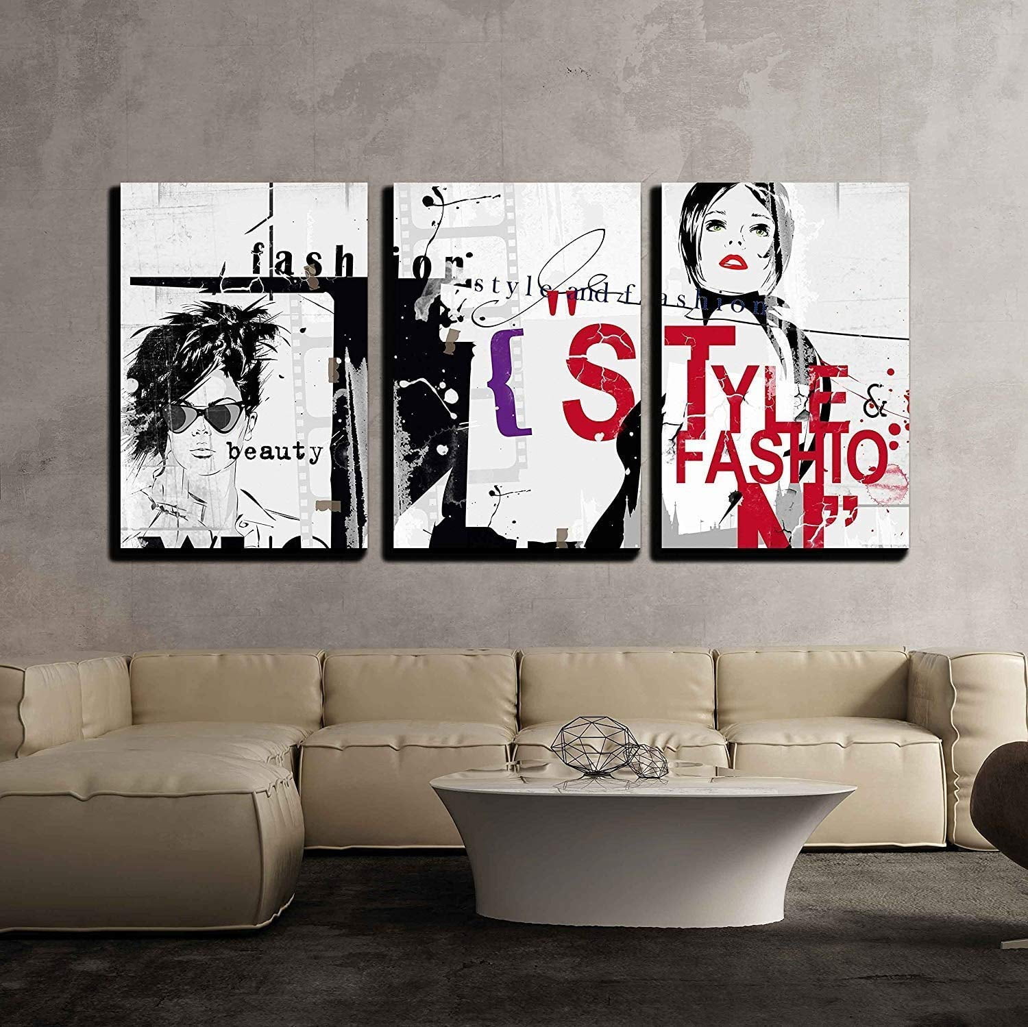 wall263 Piece Canvas Wall Art Modern Teenage Girl on Grunge Background. Grunge Style
