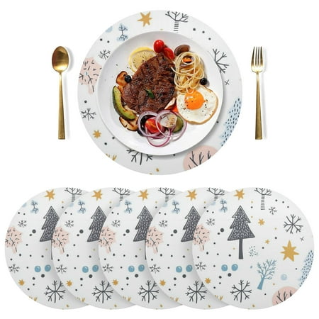 

Round Placemats Plate Mats 15 Inch Non-Slip Heat Resistant Washable PVC Set Table Decoration for Kitchen Dining Cartoon Winter Element