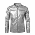 thumbnail image 6 of PBFRDSJ Men's Stand Collar Faux Leather Jacket Classic Biker Style Motorcycle Coat Casual Lightweight Zip Up Slim Punk Biker Outwear, 6 of 9