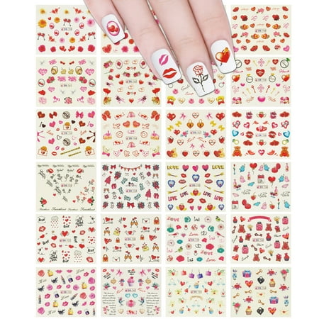 - ALLYDREW 24 Sheets I Love You Hearts Nail Art Water Slide Nail Decal Sheet Set