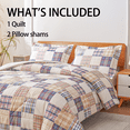 thumbnail image 5 of Beartech 3 Piece Comforter Set Full/Queen Size,Beige Plaid Patchwork Comforter Bedding Set for All Season, Bed in a Bag with Pillowcases, 5 of 11